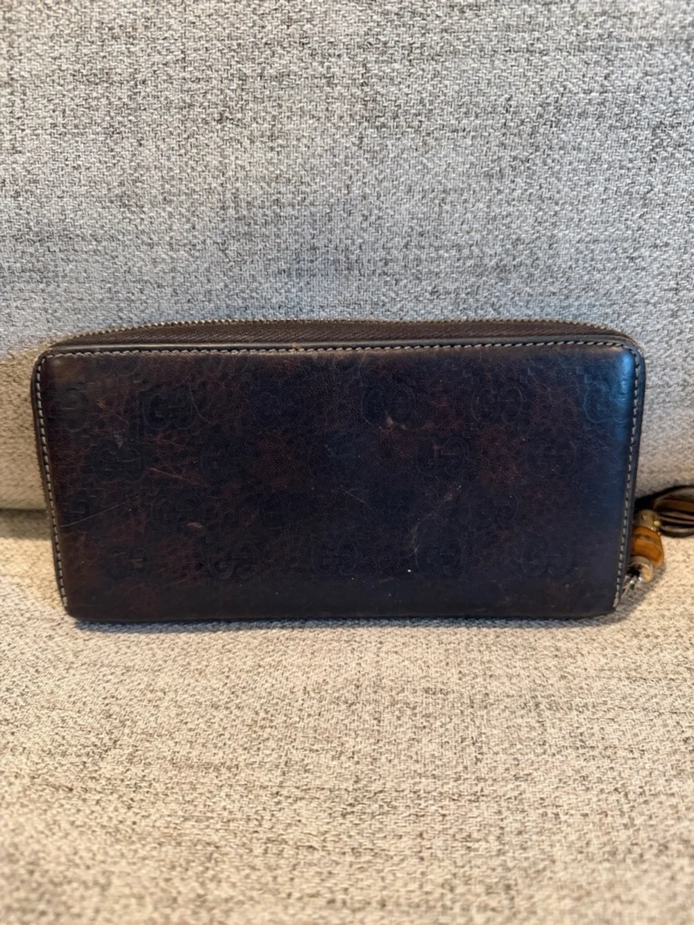 GUCCI Bamboo Tassel Ssima GG Logo Leather Zip Around Long Wallet - Picture 2 of 14